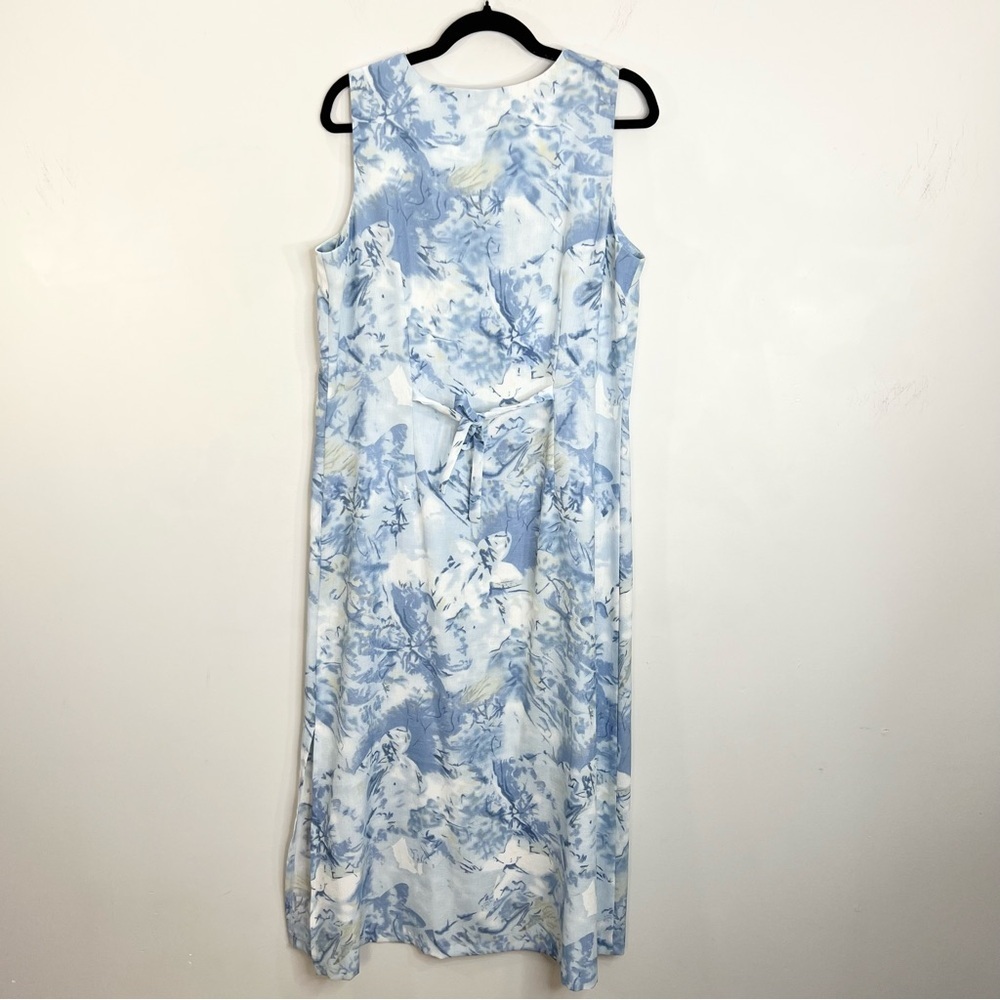 Vintage 80s 90s blue white abstract floral sleeveless long maxi shift dress 14 - Picture 5 of 11